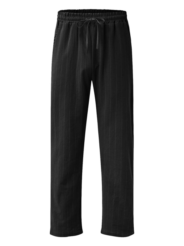 Men's vertical striped lace-up elastic waist beach pants casual trousers Shello's Creative Boutique