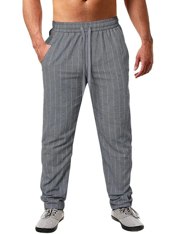 Men's vertical striped lace-up elastic waist beach pants casual trousers - Shello's Creative Boutique