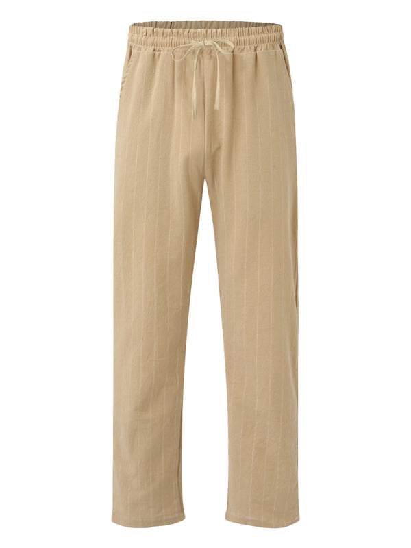 Men's vertical striped lace-up elastic waist beach pants casual trousers Shello's Creative Boutique