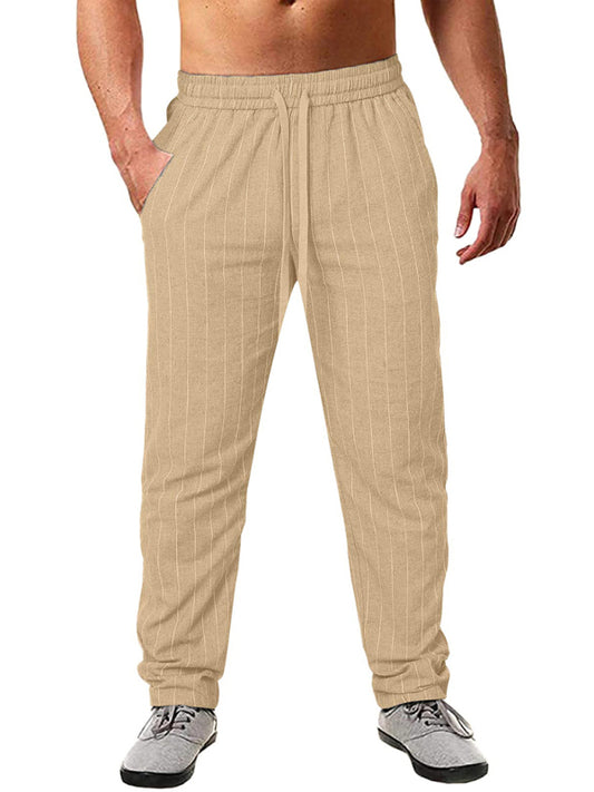 Men's vertical striped lace-up elastic waist beach pants casual trousers Shello's Creative Boutique