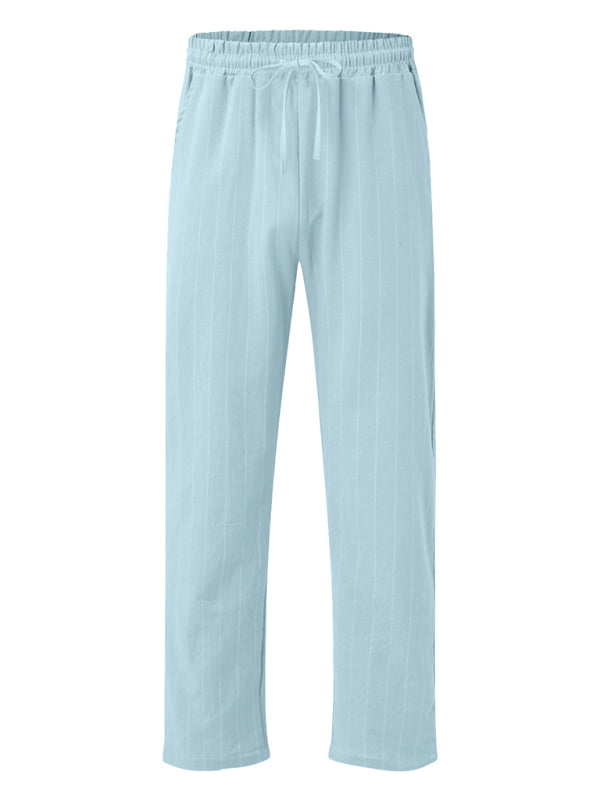 Men's vertical striped lace-up elastic waist beach pants casual trousers Shello's Creative Boutique
