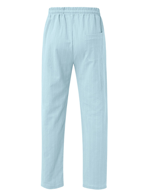 Men's vertical striped lace-up elastic waist beach pants casual trousers Shello's Creative Boutique