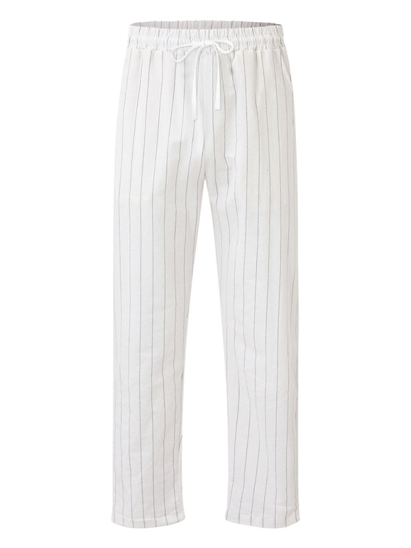 Men's vertical striped lace-up elastic waist beach pants casual trousers Shello's Creative Boutique