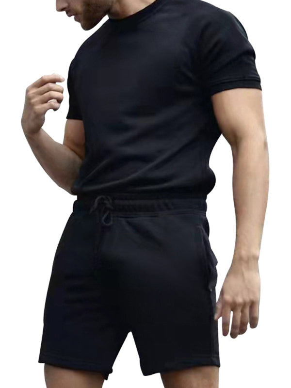 New men's casual fashion solid color short-sleeved T-shirt + quarter pants sports suit Shello's Creative Boutique