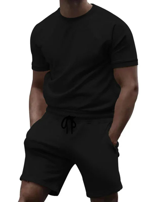 New Men's Casual Fashion Solid Color Short-Sleeved T-Shirt + Quarter Pants Sports Suit - Shello's Creative Boutique
