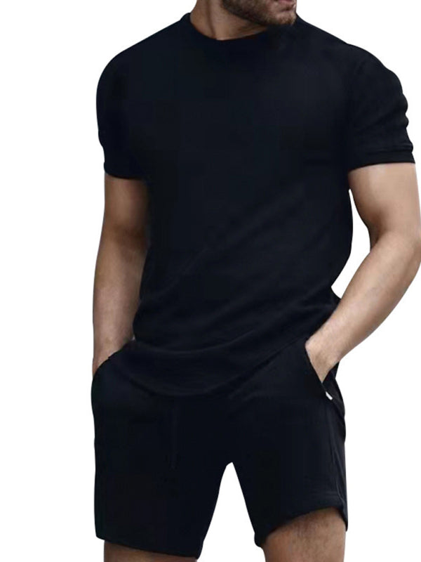 New men's casual fashion solid color short-sleeved T-shirt + quarter pants sports suit Shello's Creative Boutique