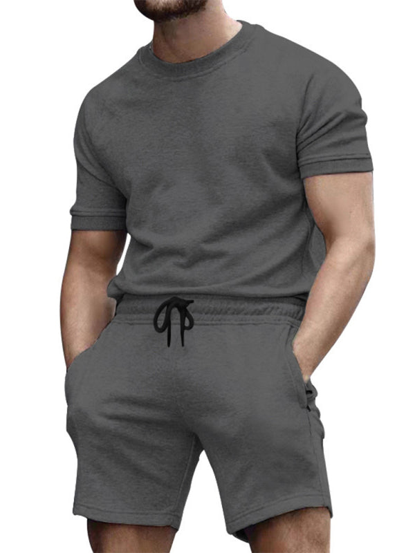 New men's casual fashion solid color short-sleeved T-shirt + quarter pants sports suit Shello's Creative Boutique