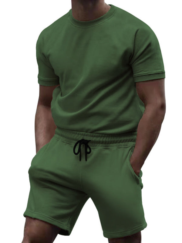 New men's casual fashion solid color short-sleeved T-shirt + quarter pants sports suit Shello's Creative Boutique