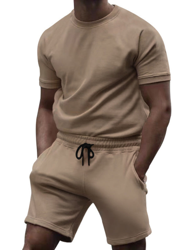 New men's casual fashion solid color short-sleeved T-shirt + quarter pants sports suit Shello's Creative Boutique