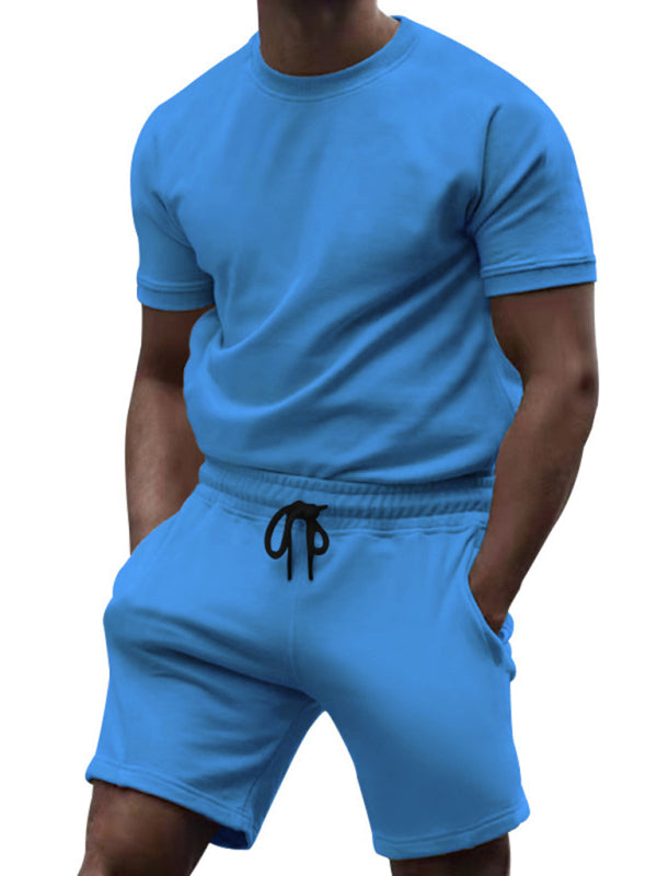 New men's casual fashion solid color short-sleeved T-shirt + quarter pants sports suit Shello's Creative Boutique