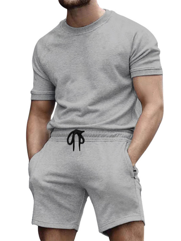 New men's casual fashion solid color short-sleeved T-shirt + quarter pants sports suit Shello's Creative Boutique