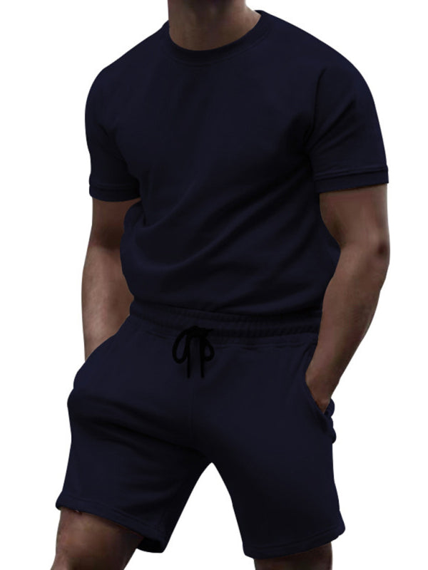 New men's casual fashion solid color short-sleeved T-shirt + quarter pants sports suit Shello's Creative Boutique
