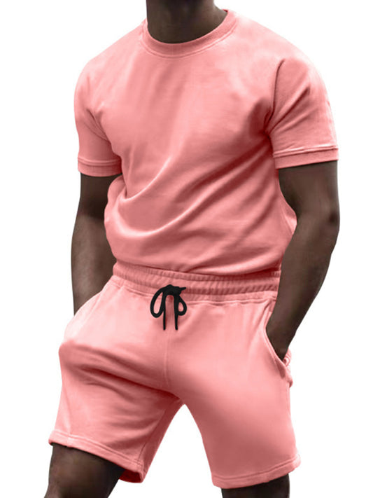 New men's casual fashion solid color short-sleeved T-shirt + quarter pants sports suit Shello's Creative Boutique