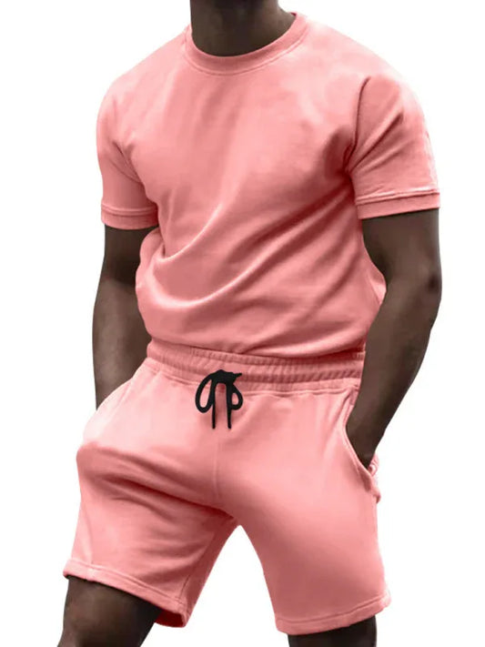 New Men's Casual Fashion Solid Color Short-Sleeved T-Shirt + Quarter Pants Sports Suit - Shello's Creative Boutique