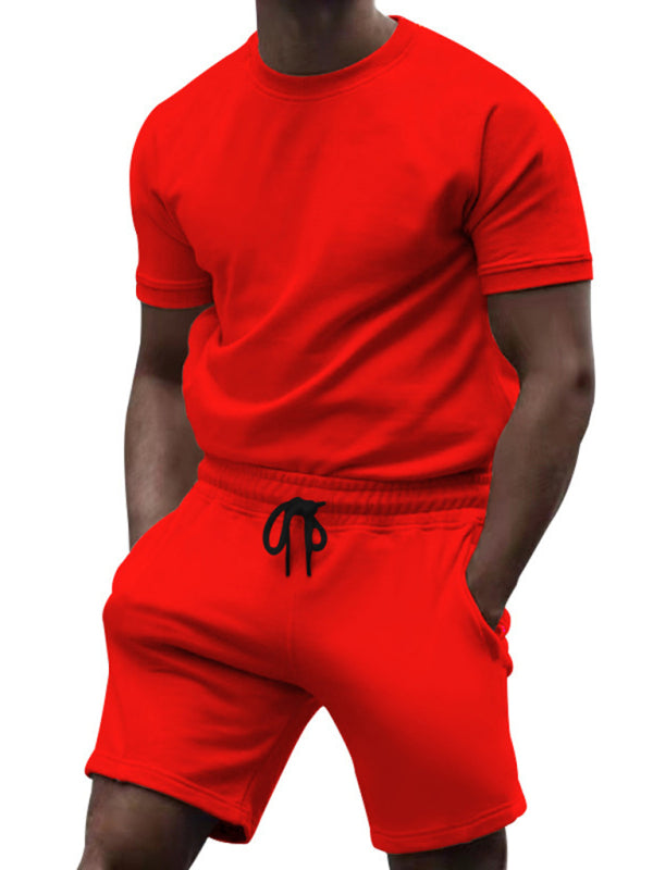 New men's casual fashion solid color short-sleeved T-shirt + quarter pants sports suit Shello's Creative Boutique