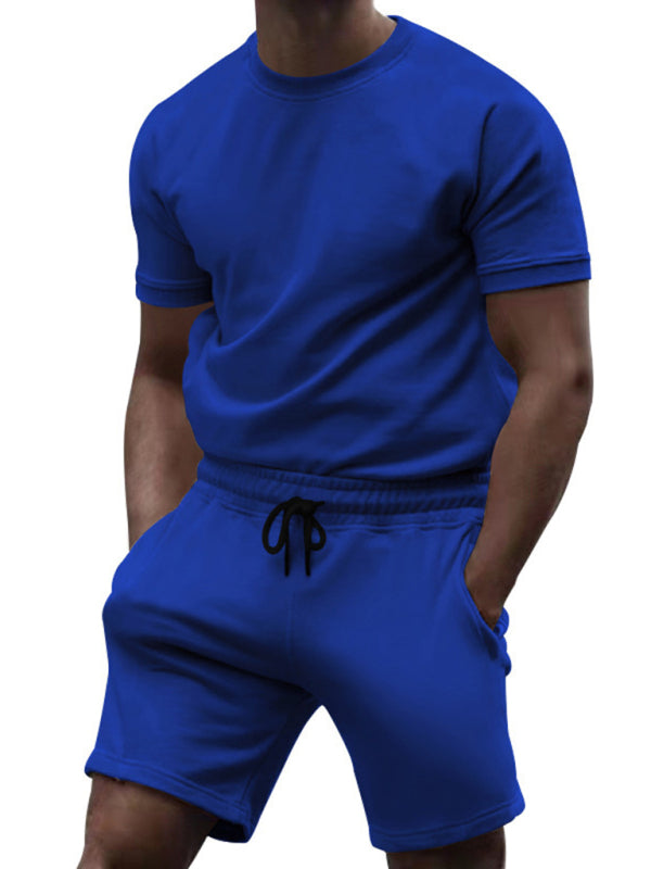 New men's casual fashion solid color short-sleeved T-shirt + quarter pants sports suit Shello's Creative Boutique