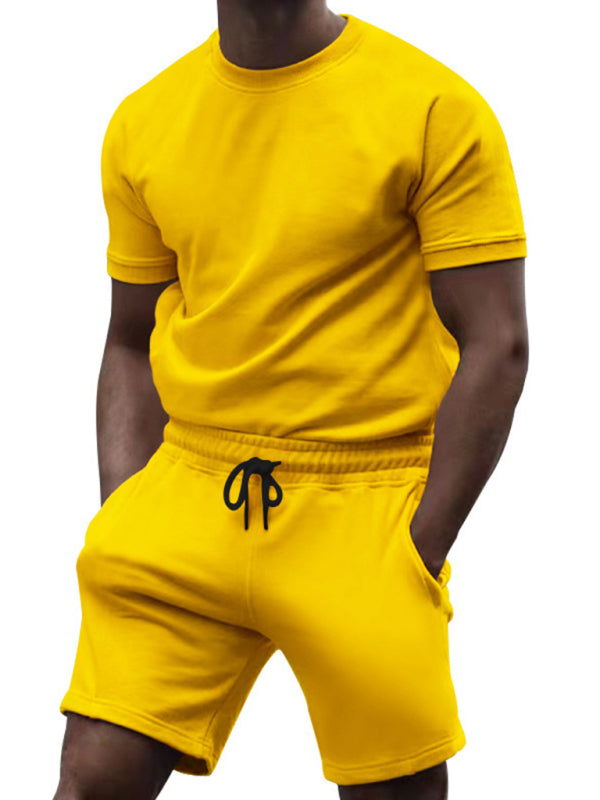 New men's casual fashion solid color short-sleeved T-shirt + quarter pants sports suit Shello's Creative Boutique