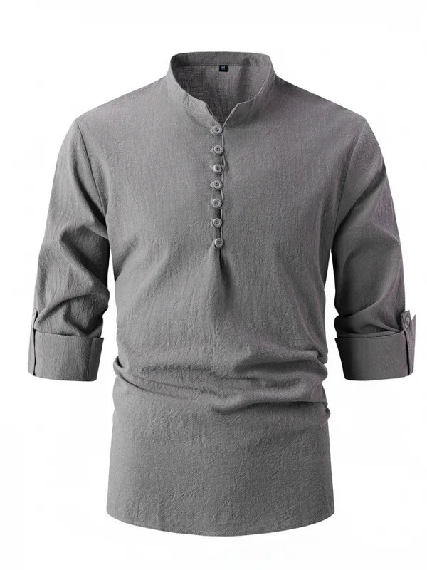 New Fashion Retro Stand Collar Slim Fit Long Sleeve Shirt – Style with a Timeless Retro Touch! - Shello's Creative Boutique