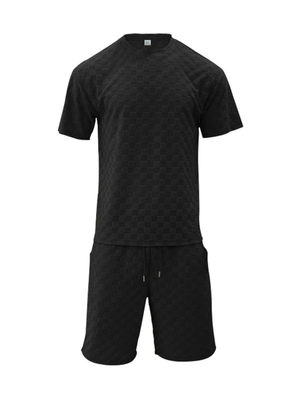 Men's jacquard checkerboard spring and summer loose sports and leisure two-piece suit Shello's Creative Boutique