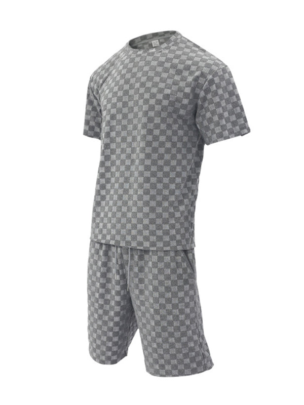 Men's jacquard checkerboard spring and summer loose sports and leisure two-piece suit Shello's Creative Boutique