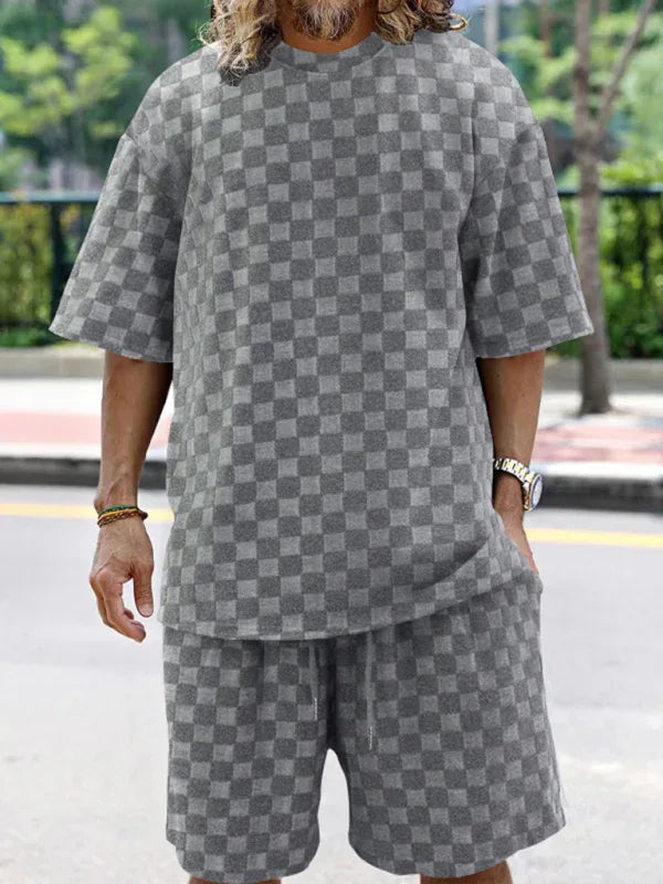 Men's Jacquard Checkerboard Sports and Leisure Two-Piece Suit – The Perfect Blend of Style - Shello's Creative Boutique
