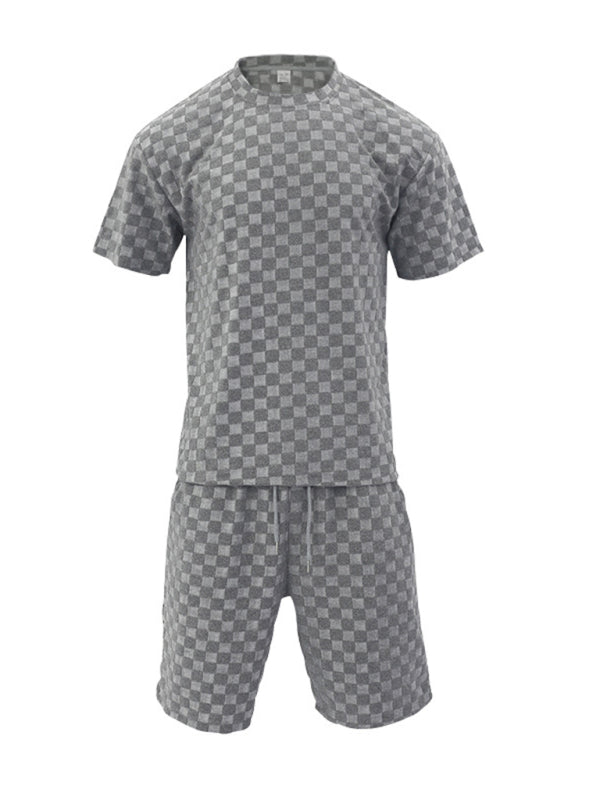 Men's jacquard checkerboard spring and summer loose sports and leisure two-piece suit Shello's Creative Boutique