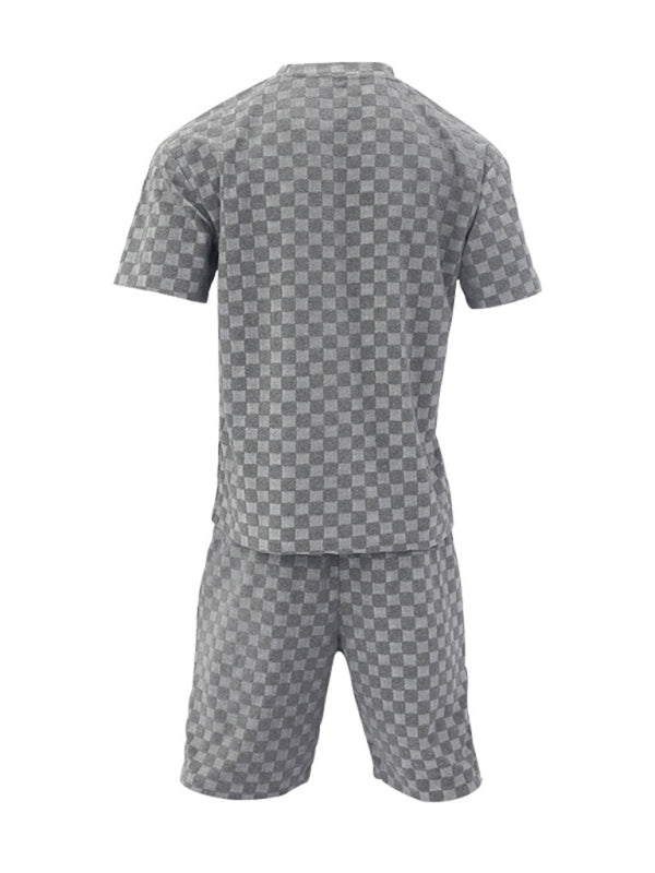 Men's jacquard checkerboard spring and summer loose sports and leisure two-piece suit Shello's Creative Boutique