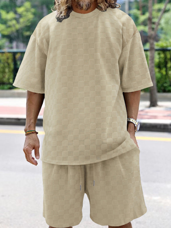 Men's jacquard checkerboard spring and summer loose sports and leisure two-piece suit Shello's Creative Boutique