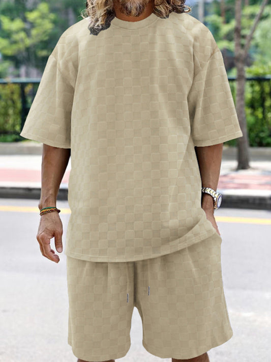 Men's jacquard checkerboard spring and summer loose sports and leisure two-piece suit Shello's Creative Boutique