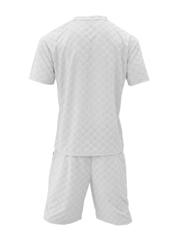 Men's jacquard checkerboard spring and summer loose sports and leisure two-piece suit Shello's Creative Boutique