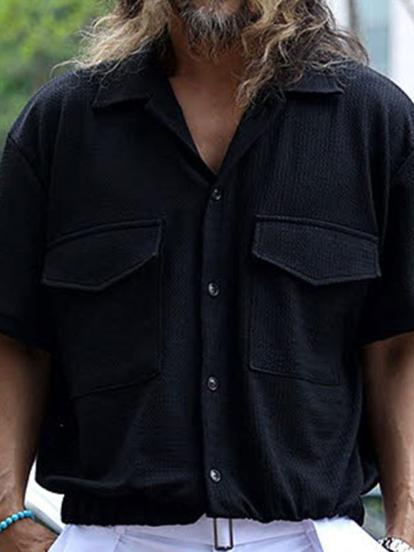 Men's new cardigan front pocket casual short-sleeved shirt Shello Creative Boutique