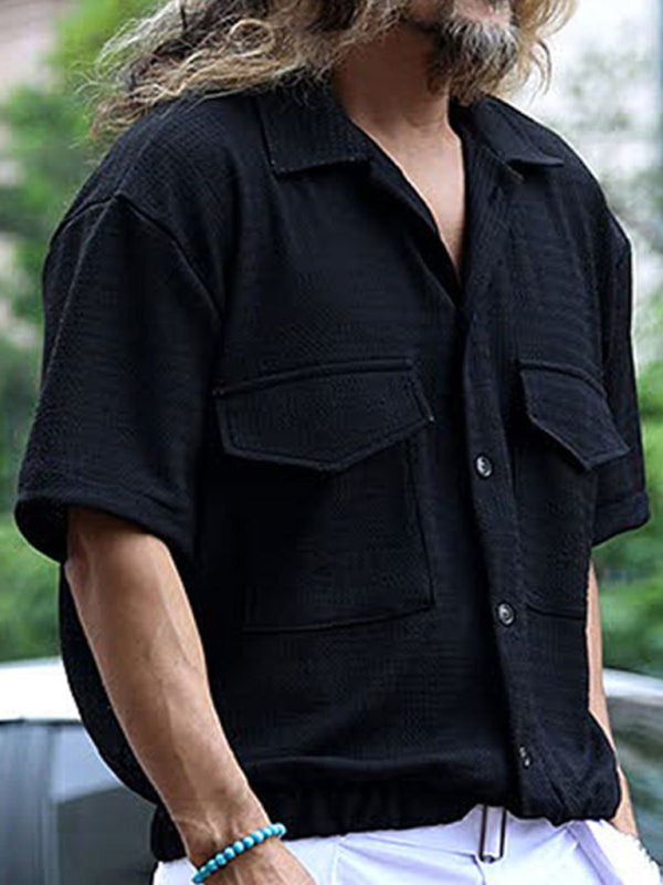 Men's new cardigan front pocket casual short-sleeved shirt Shello Creative Boutique