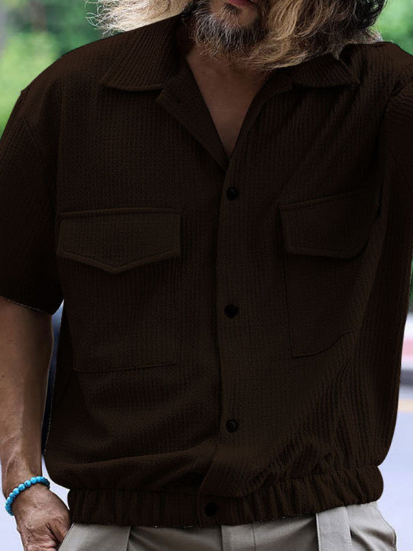 Men's new cardigan front pocket casual short-sleeved shirt Shello Creative Boutique