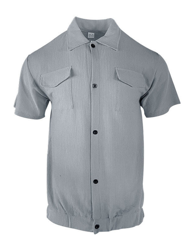 Men's new cardigan front pocket casual short-sleeved shirt Shello Creative Boutique