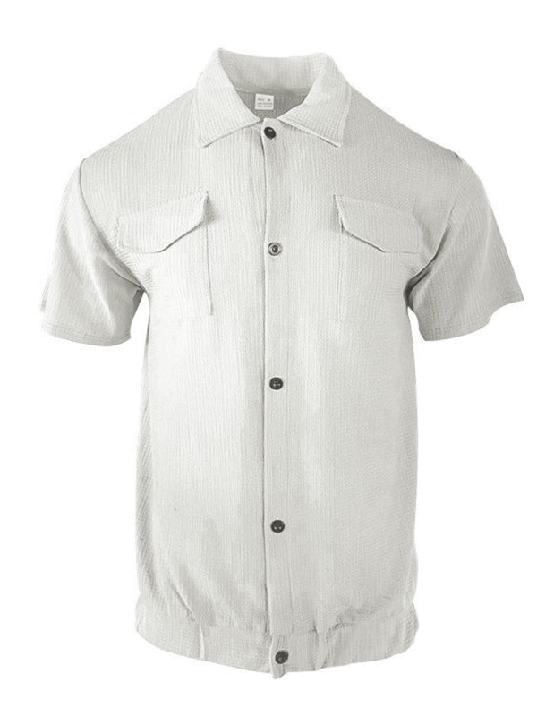 Men's new cardigan front pocket casual short-sleeved shirt Shello Creative Boutique