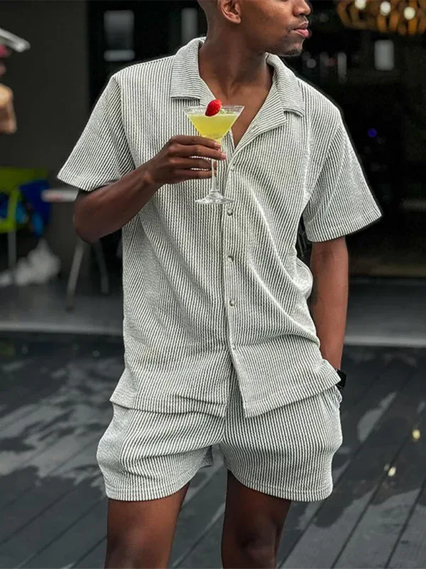 Men's casual short sleeve striped shorts set - Shello's Creative Boutique