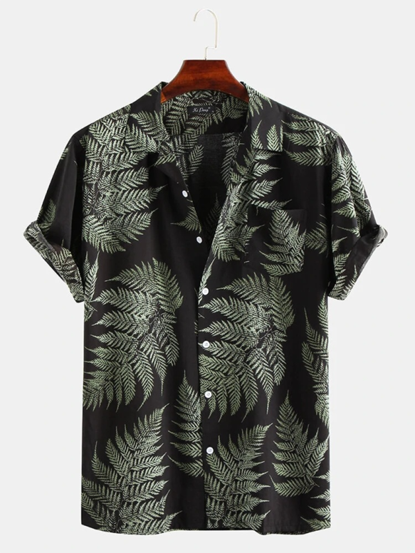 Men's Casual Loose Beach Wear Maple Leaf Print Short Sleeve Shirt Shello's Creative Boutique