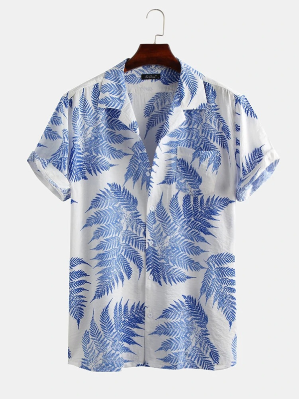 Men's Casual Loose Beach Wear Maple Leaf Print Short Sleeve Shirt Shello's Creative Boutique