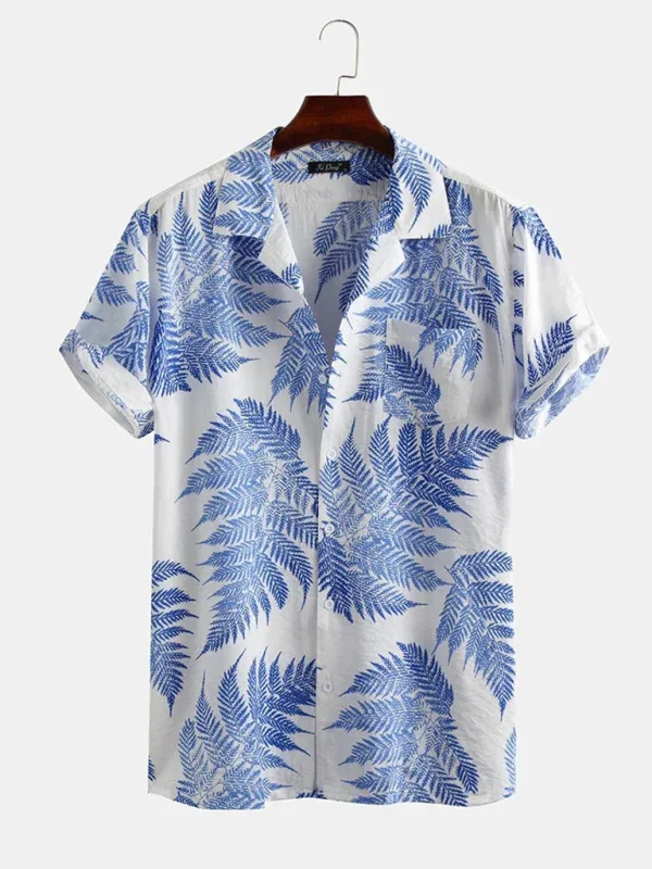 Men's Casual Loose Beach Wear Maple Leaf Print Short Sleeve Shirt ā Effortlessly Breezy Style! - Shello's Creative Boutique
