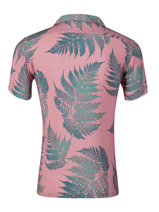 Men's Casual Loose Beach Wear Maple Leaf Print Short Sleeve Shirt Shello's Creative Boutique