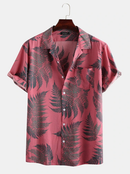 Men's Casual Loose Beach Wear Maple Leaf Print Short Sleeve Shirt Shello's Creative Boutique