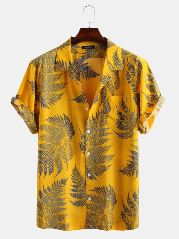 Men's Casual Loose Beach Wear Maple Leaf Print Short Sleeve Shirt Shello's Creative Boutique
