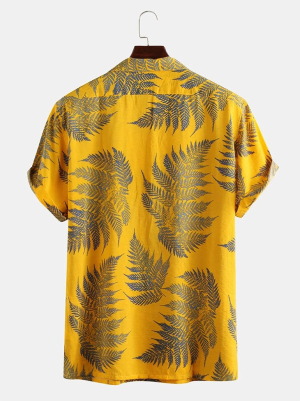 Men's Casual Loose Beach Wear Maple Leaf Print Short Sleeve Shirt Shello's Creative Boutique