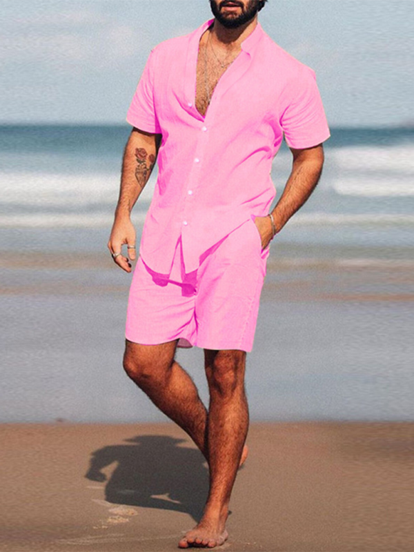 Men's casual home wear loose long-sleeved shorts two-piece set Shello's Creative Boutique