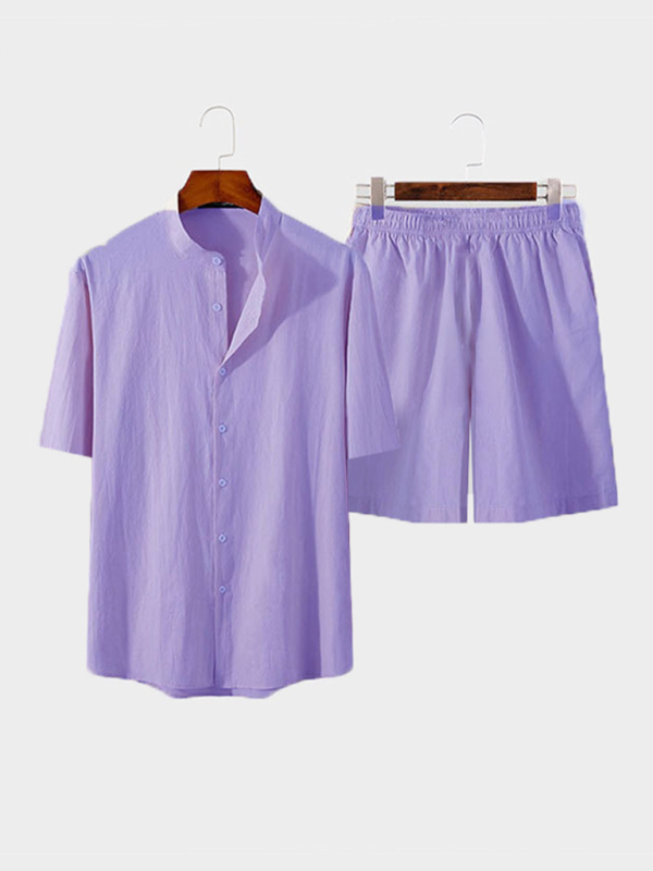 Men's casual home wear loose long-sleeved shorts two-piece set Shello's Creative Boutique