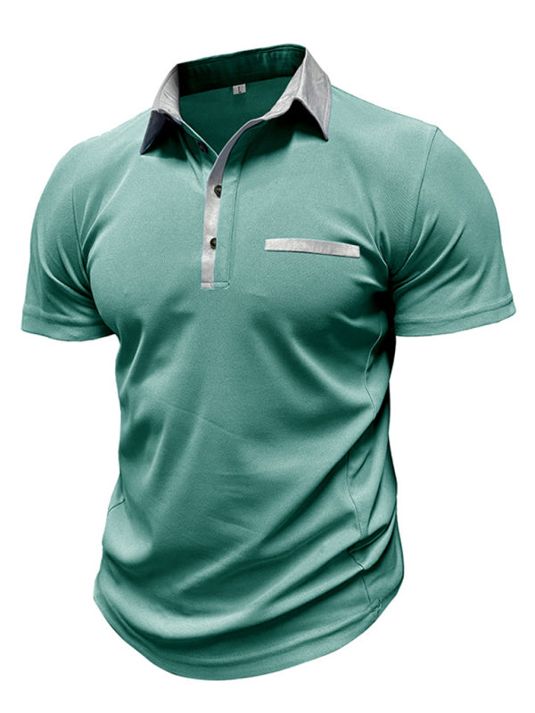Men's Casual Lapel Color Block Short Sleeve Polo Shirt Shello's Creative Boutique