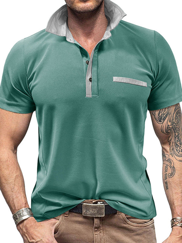 Men's Casual Lapel Color Block Short Sleeve Polo Shirt Shello's Creative Boutique