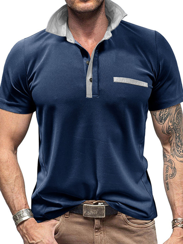 Men's Casual Lapel Color Block Short Sleeve Polo Shirt Shello's Creative Boutique