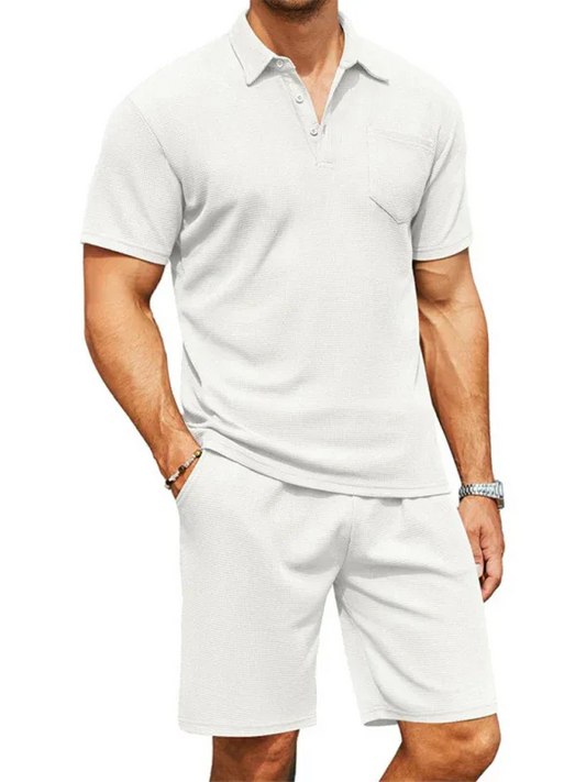 Men's Polo Shirt Set Short-Sleeved with Pocket Decoration and Shorts Two-Piece Set - Shello's Creative Boutique