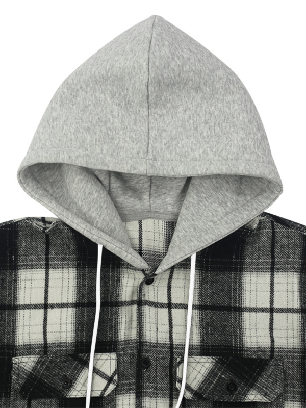 Loose Casual Flannel Jacquard Long Sleeve Hooded Plaid Shirt Shello's Creative Boutique